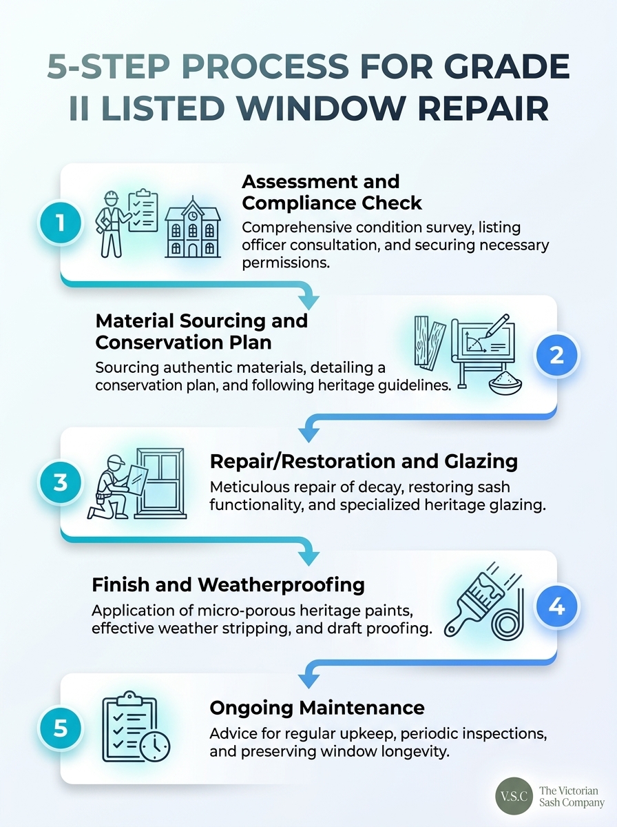 5-step process for professional Grade II listed window repair and restoration.