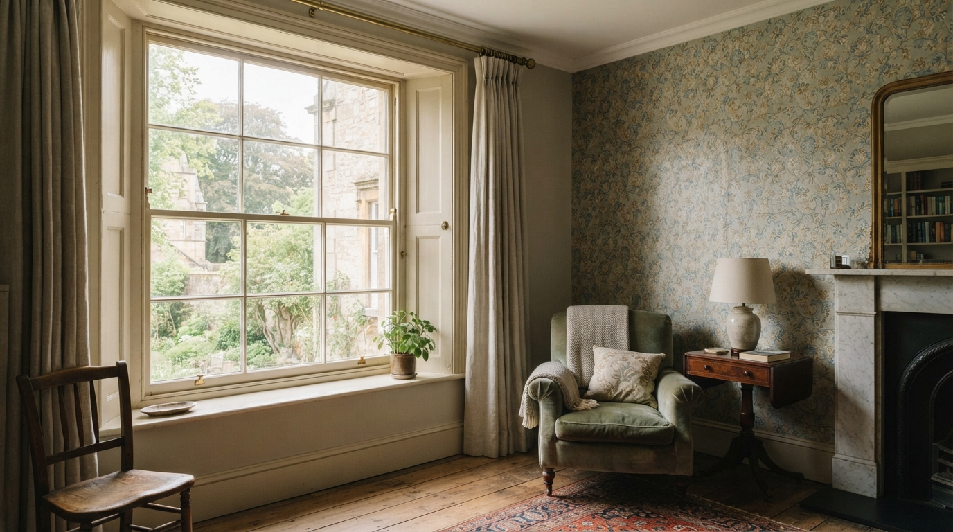 living room with sash window
