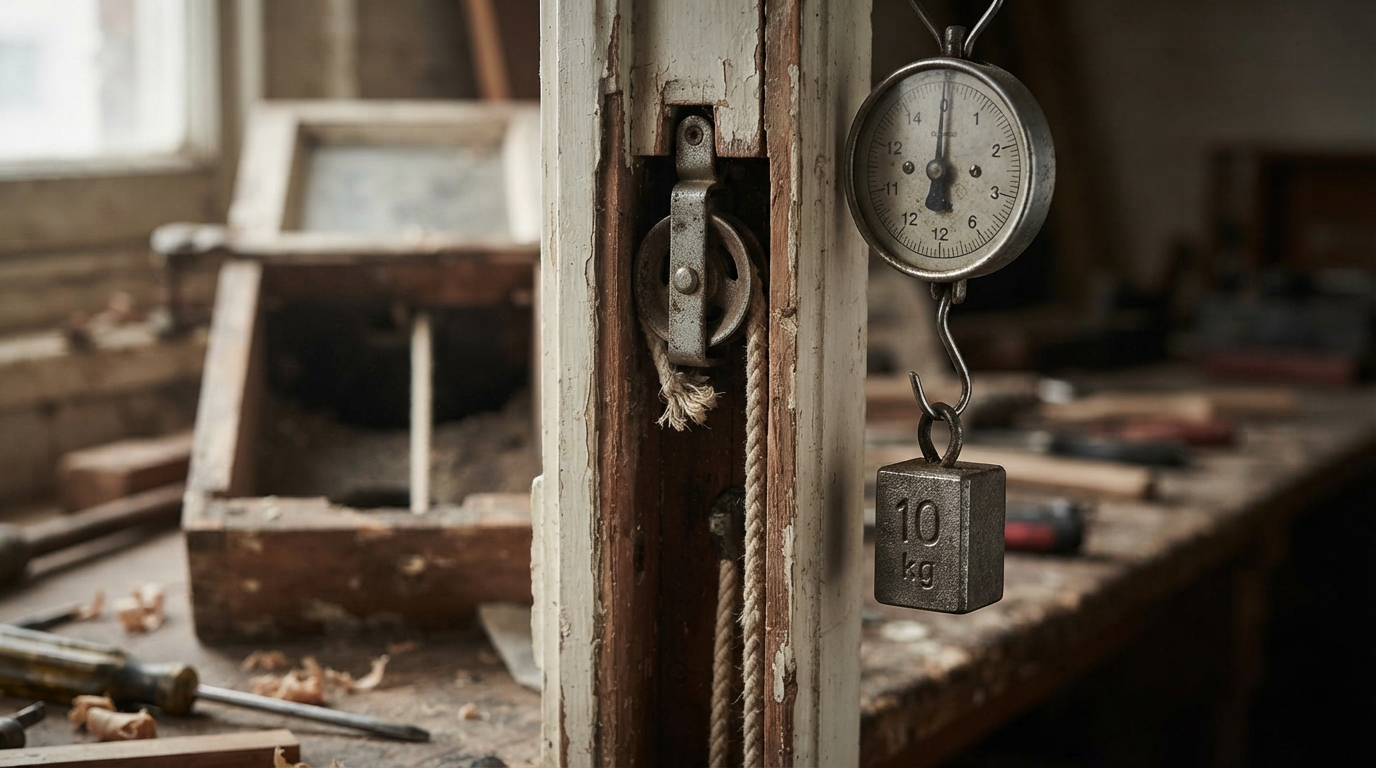 Sash window with broken sash cord