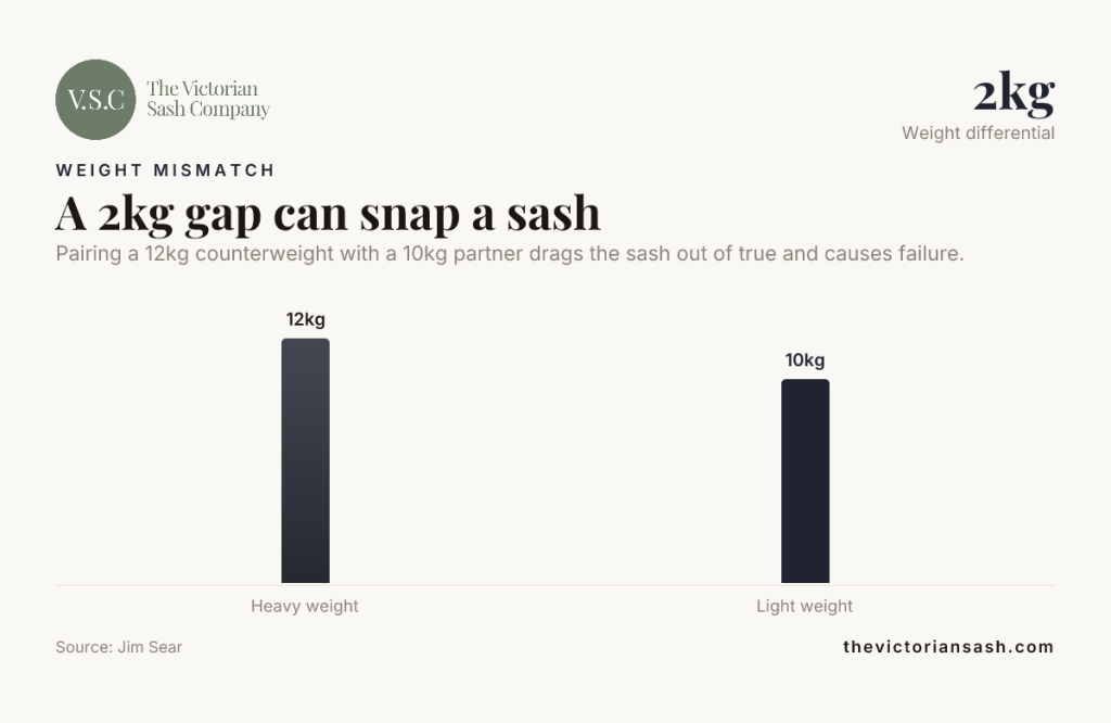 A 2kg gap can snap a sash — data from Jim Sear